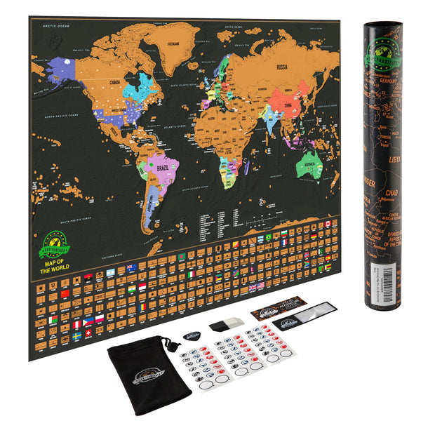 Earthabitats Scratch Off World Map Poster, scratch off the gold layer to reveal the colors beneath, track your travels, perfect gift for travelers