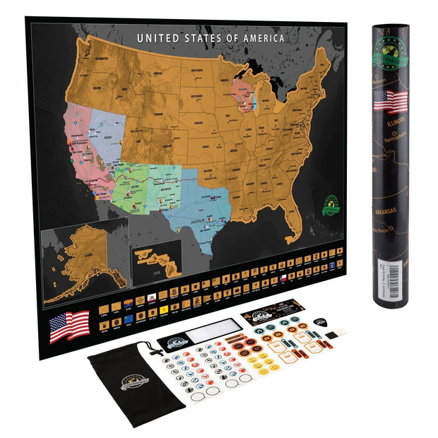 Earthabitats Scratch Off USA Map Poster, scratch off the gold layer to reveal the colors underneath, track your travels in the US, perfect gift for travelers